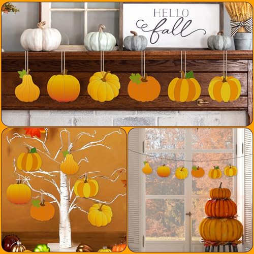 24 PCS Unfinished Wooden Fall Crafts Pumpkin Shaped Hanging Ornaments (24 Count)