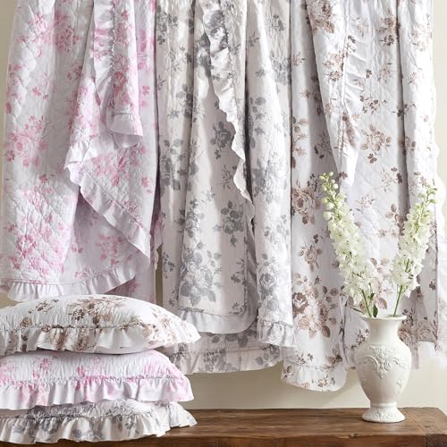 Pink Ruffled Quilt King Size with 2 Pillow Shams
