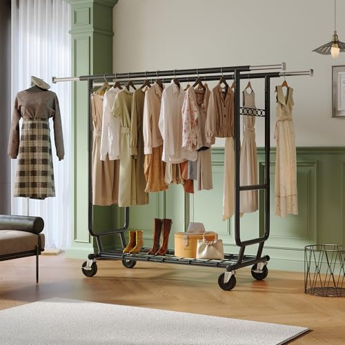 Clothing Rack 650LBS Heavy Duty Collapsible Double Rods Shelves