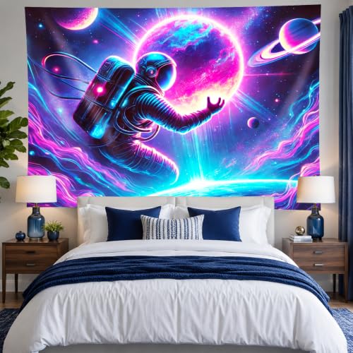Blacklight Tapestry Galaxy Astronaut Wall Hanging 78 x 59 Inch
