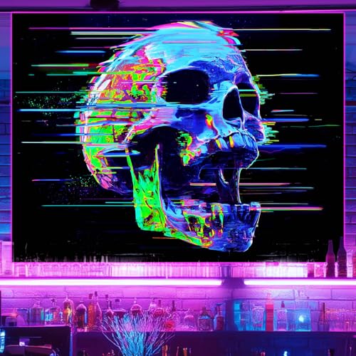 Blacklight Tapestry Cyberpunk Skull Wall Art 78 x 59 Inch