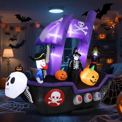 Halloween Inflatable Pirate Ship Outdoor Decor with LED Light (7.78FT)