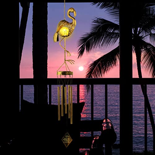 Flamingo Solar Wind Chimes for Outside Gifts for Women Mom Grandma Sister Crackle Glass Ball Flamingo Wind Chimes Solar Lights Outdoor Decor for Garden Backyard Patio Yard Porch