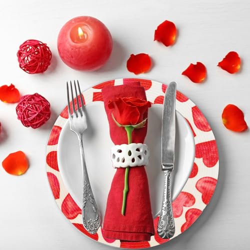 4 Pcs Round Valentine's Day Braided Placemats Place Mats Watercolor Heart Dinner Table Mats Valentine Dining Table Decor for Home Wedding Anniversary Party Farmhouse Kitchen Decor (4 Count)