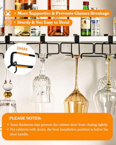 Wine Glass Holder 2PCS Stemware Rack Hanger Under Cabinet Wine Glass Rack Kitchen Hanging Storage Rack Organizer