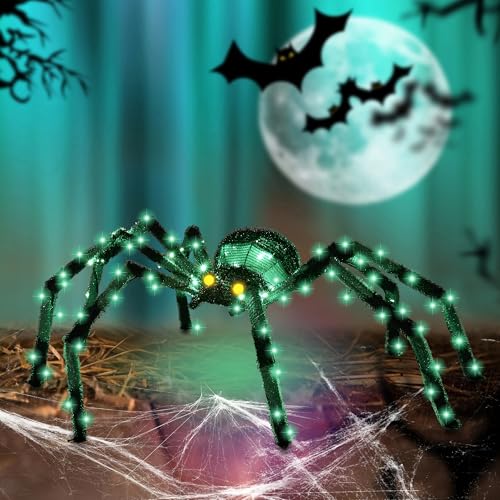 4.2Ft Giant Spider Halloween Decorations Outdoor 52" Light Up Spider with 90 LED Lights for Front Yard (Zz-002)