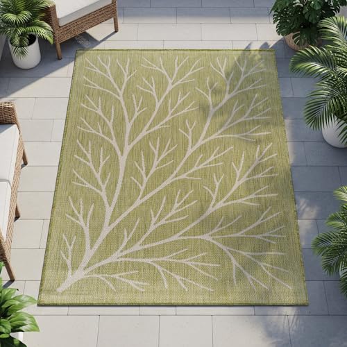 Washable Indoor Outdoor Rug 8x10 Modern Area Rugs Branch Pattern Non Shedding Waterproof Easy Clean Patio Deck Porch Living Room Bedroom Garden RV (80 Sq Ft)