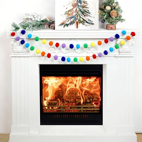 Rainbow Colorful Pom Pom Garland Decorations (2 Count)