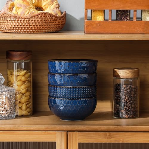 Cereal Bowls 30 Ounce Ceramic Blue Soup Bowl for Kitchen (4 Count)