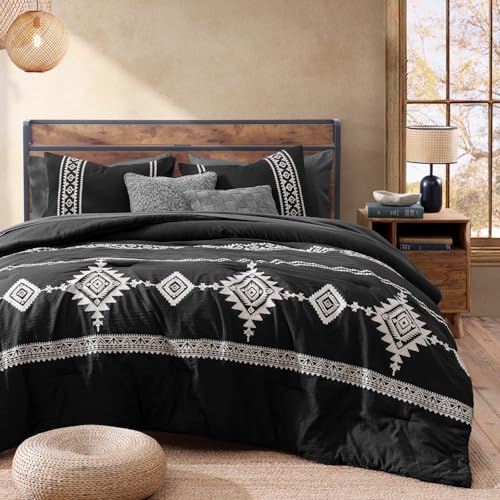 Embroidery Oversized Queen Comforter Set 7 Pieces Bed in a Bag