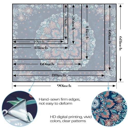 Boho Floral Mandala Tapestry Wall Hanging Blue Bohemian Flower Medallion Tapestry Aesthetic Vintage Navy Hippie Indian Small Tapestries for Bedroom Living Room Dorm Decor 40 x 30 Inch