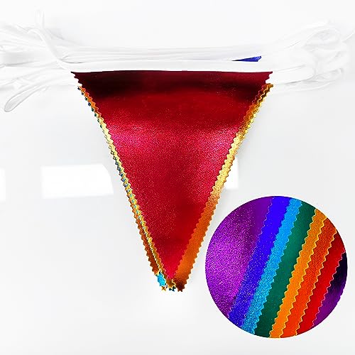 Rainbow Party Decorations Colorful Metallic Fabric Triangle Pennant Banner Flag Bunting Garland for Rainbow Fiesta Carnival Christmas Birthday Wedding Shower Holiday Outdoor Party Supplies