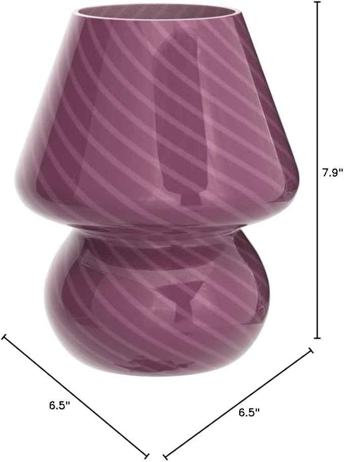 Mushroom Lamp,Glass Mushroom Bedside Table Lamps Purple Translucent Murano Vintage Style Striped Small Nightstand Desklamp Swirl Light for Home Decor, Dining, Living, Bedroom, Gift (Stripe Purple)