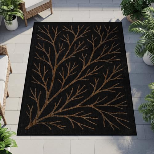 Washable Indoor Outdoor Rug 9x12 Modern Area Rugs Branch Pattern Non Shedding Waterproof Easy Clean Patio Deck Porch Living Room Bedroom Garden RV (108 Sq Ft)