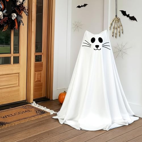 2 Packs Spooky Ghost Halloween Cat Decor Indoor for Birthday Party (2 Packs Ghost Cat)