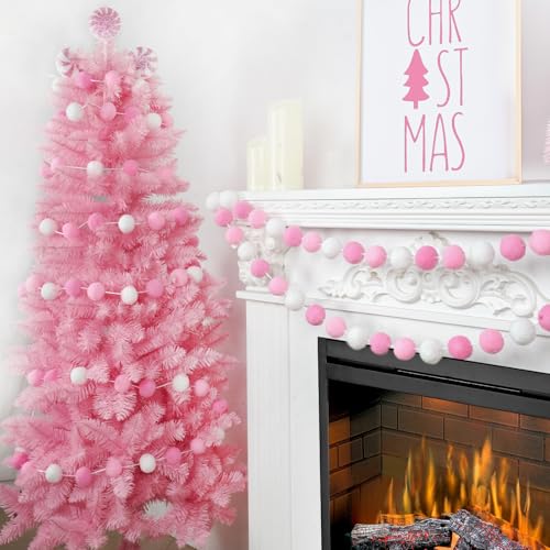 3pk Pink Pom Pom Garland 20FT Colorful Large Felt Ball Garland for Mantle