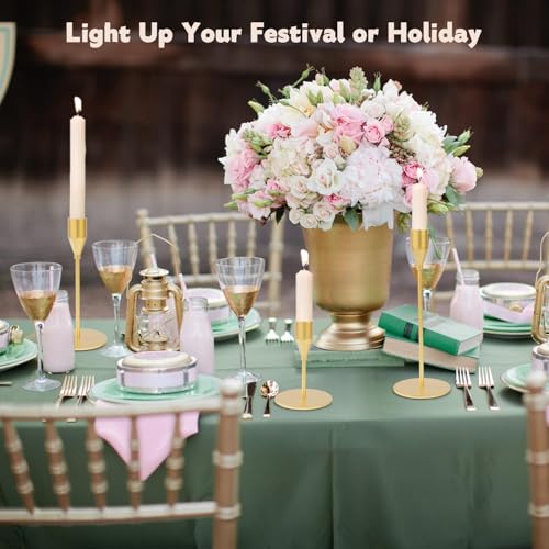 Matte Gold Candle Holders Bulk Painted Gold Metal Candlesticks Fit 0.8 Inch Taper Candles Decorative Metal Candelabra for Wedding Home Holiday Anniversary Party Dinning Table Decors (36 Count)