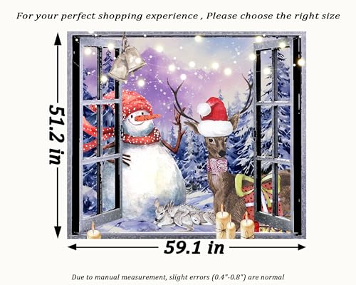 Christmas Window Tapestry Wall Hanging Christmas Backdrop Winter Window Wall Decor Xmas Snowman Deer Tapestries for Bedroom Living Room Dorm Holiday Party Decoration