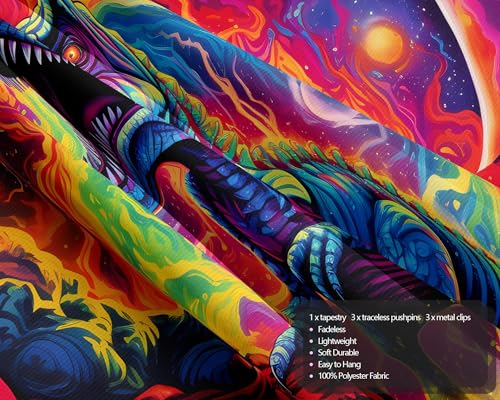 Blacklight Dinosaur Tapestry Wall Hanging Black Light Tapestries Uv Glow in the Dark Dino Poster for Teen Boys Room Bedroom 29x37in