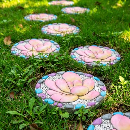 Succulent Pattern Cement Stepping Stones 0.75 * 10 * 10 Inch