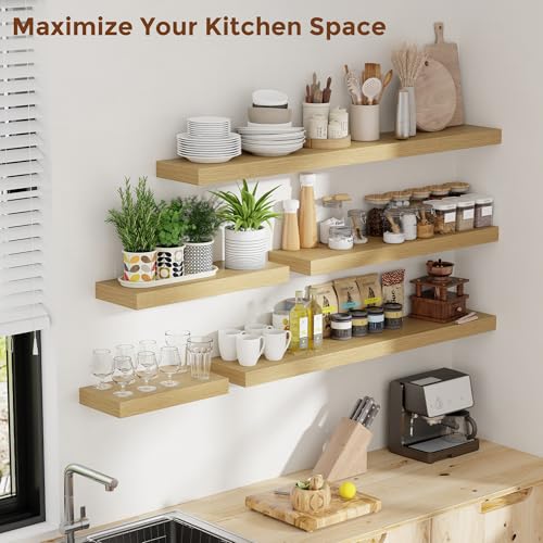 16 Inch Floating Shelves for Wall Oak Shelves Set of 2 (2 Count)