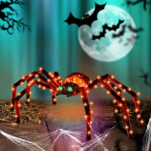 4.2Ft Giant Spider Halloween Decorations Outdoor 52" Light Up Spider with 90 LED Lights for Front Yard (Zz-003)