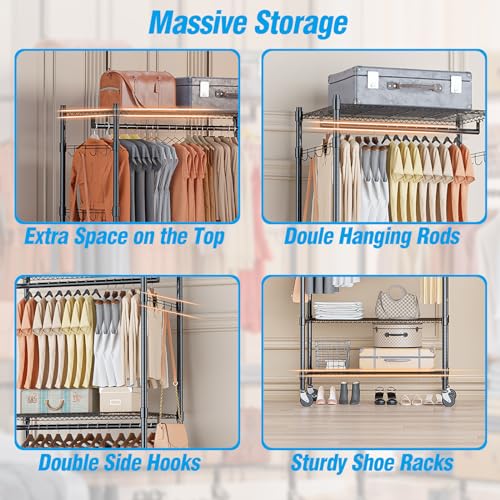 Heavy Duty Clothing Rack with 3 Tier Adjustable Wire Shelves