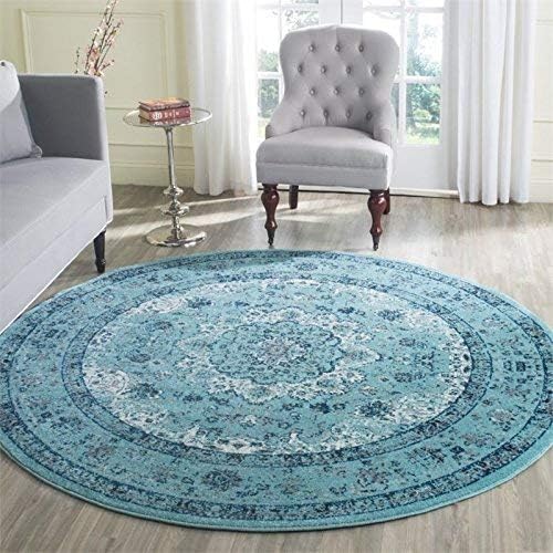 SAFAVIEH Evoke Collection Area Rug - 6'7" Round, Light Blue, Shabby Chic Oriental Medallion Design, Non-Shedding & Easy to Clean, Ideal for Living Room, Bedroom, Dining Space (EVK220E)