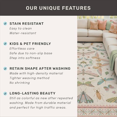 7x9 Cute Insect Rugs for Girls Bedroom (63 Sq Ft)