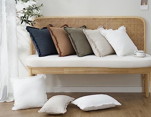 Decorative Linen Fringe Throw Pillow Covers 20×20 Inch (2 Count)