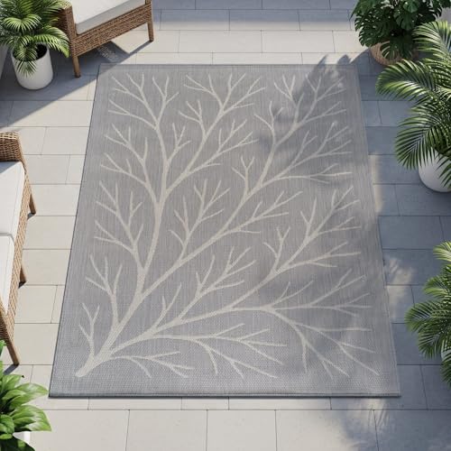 Washable Indoor Outdoor Rug 6x9 Modern Area Rugs Branch Pattern Non Shedding Waterproof Easy Clean Patio Deck Porch Living Room Bedroom Garden RV (54 Sq Ft)