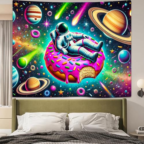 Blacklight Tapestry Astronaut Donut Neon Wall Art 78 x 59 Inch