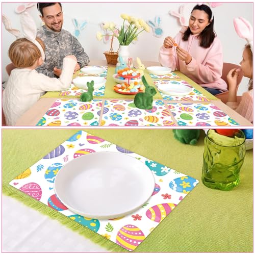Easter Eggs Plastic Placemats Set of 6 Happy Easter Table mats 17×13×0.04in (6 Count)