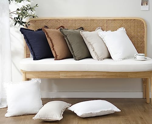 Decorative Linen Fringe Lumbar Throw Pillow Covers 12×20 White (2 Count)