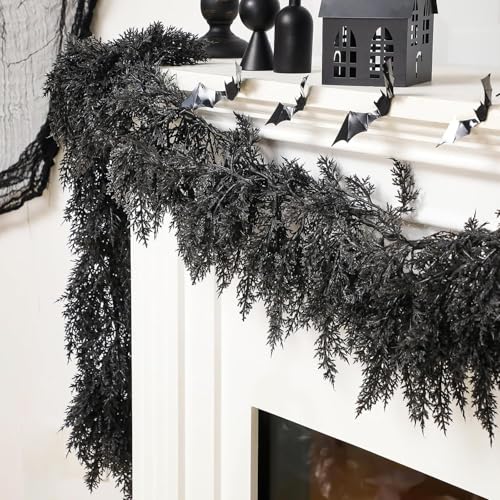 2 Pack 9 ft Halloween Black Artificial Cedar Garland (2 Foot)