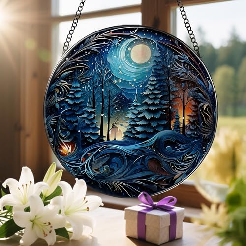 8 Inch Starry Night Forest Suncatcher Ornament