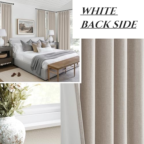 Grey Flax Linen 92 Inch Length Pinch Pleated Viral Thick Curtains Blackout & Drapes 2 Panels Set for Living Room (2 Count)