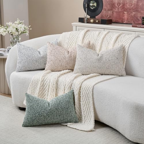 Striped Throw Pillow Covers 12x20 Set of 2 Blue Textured Boucle Chic Morden Boho Accent Farmhouse Rectangular Lumbar Decorative Couch Pillow Covers for Home Decor Bed Sofa Living Room (2 Count)