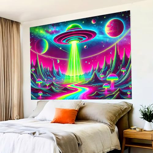 Blacklight Tapestry Alien Planet Room Wall Art 78 x 59 Inch