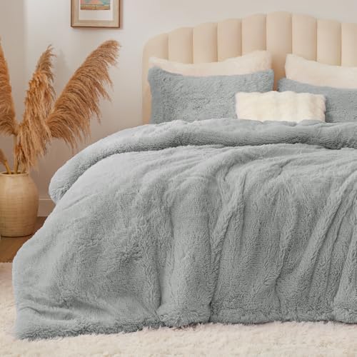 Grey Fluffy Comforter Set Queen