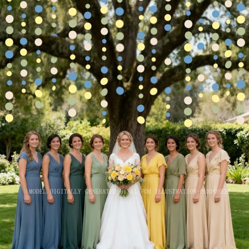 Sage Green Dusty Blue Yellow Beige Polka Dots Garlands Olive Green Macaron Yellow Dusty Blue Sand White Cream Nude Hanging Paper Circle Dots Streamer for Birthday Wedding Shower Party Decorations