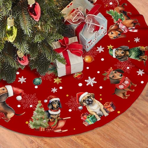 Red Christmas Tree Skirt Dog Theme Christmas Decorations Dog Mom Dad Xmas House Decor Holiday Party Xmas Tree Skirt 36 inches