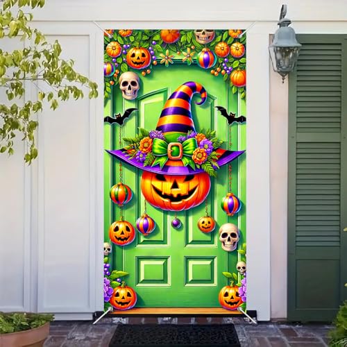 Halloween Door Cover Witch Hat 35x71 Inch Polyester