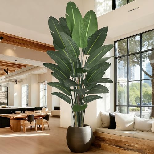 Artificial Bird of Paradise Tree 9FT 25 Thick Matte Texture Leaves Tall Large Fake Faux Tropical Traveler's Palm Banana Leaf Plant 108 Inch Black Pot for Indoor Home Office Poolside Decor