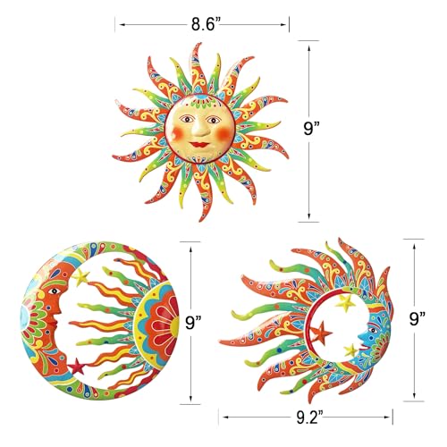 Vivid Sun Moon Sun Face Metal Wall Sculpture Set of 3 (3 Count)