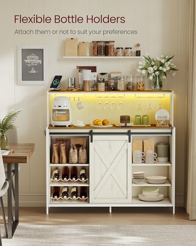Coffee Bar Buffet Cabinet with LED Light and Power Outlet
