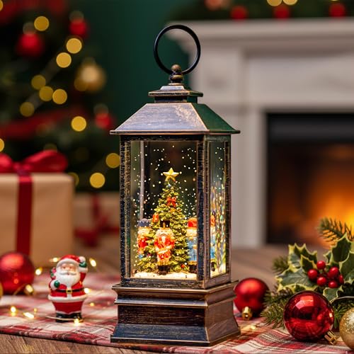 Christmas Snow Globe Water Lantern with Nutcracker Scene Battery Operated or USB Powered Musical Lighted Holiday Decoration for Tabletop Display for Family and Friends