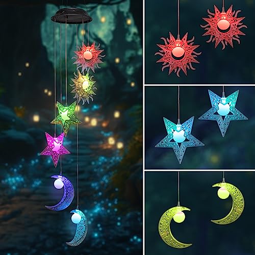 Solar Wind Chimes with Sun Moon Star Color Changing Windchimes