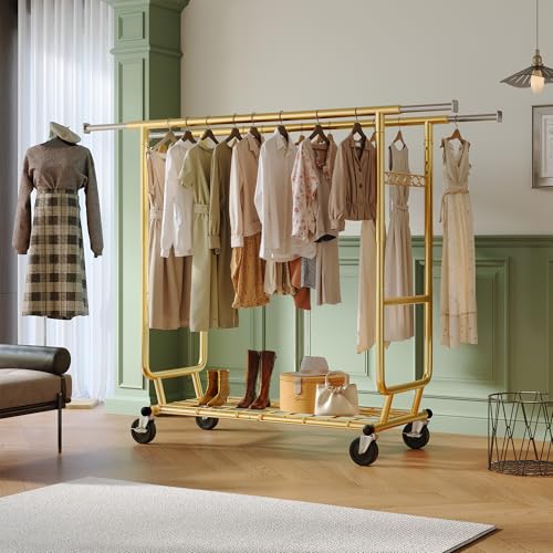 Clothing Rack 650LBS Heavy Duty Collapsible Double Rods Shelves