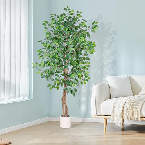 6FT Artificial Ficus Tree with White Planter